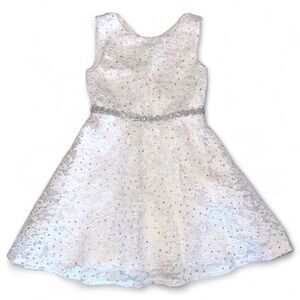 Toddler Girls White Lace Rhinestone Dress